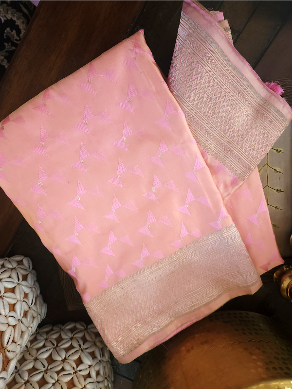 Baby Pink Banarsi Tanchoi Silk Saree