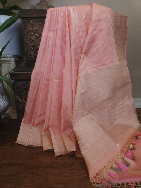 Baby Pink Banarsi Tanchoi Silk Saree