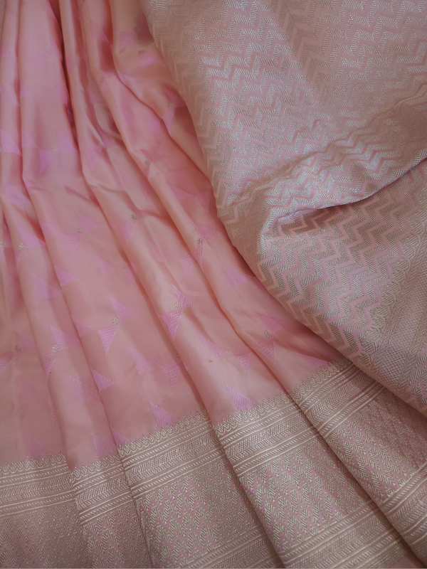 Baby Pink Banarsi Tanchoi Silk Saree