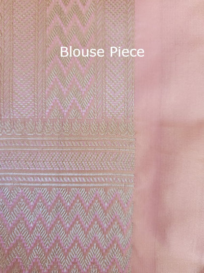 Baby Pink Banarsi Tanchoi Silk Saree