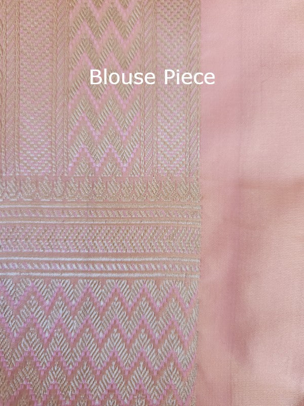 Baby Pink Banarsi Tanchoi Silk Saree