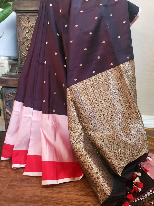 Double Twisted Katan Color Block Banarsi Saree