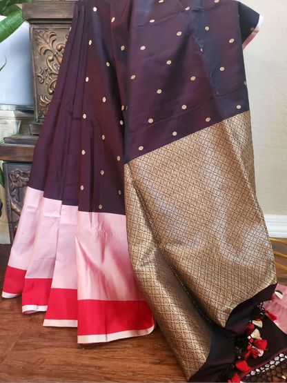 Double Twisted Katan Color Block Banarsi Saree