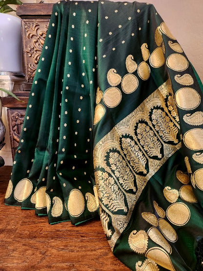 Forest Green Double Katan Banarsi Silk Saree