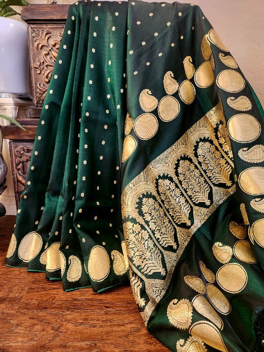 Forest Green Double Katan Banarsi Silk Saree