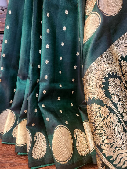 Forest Green Double Katan Banarsi Silk Saree