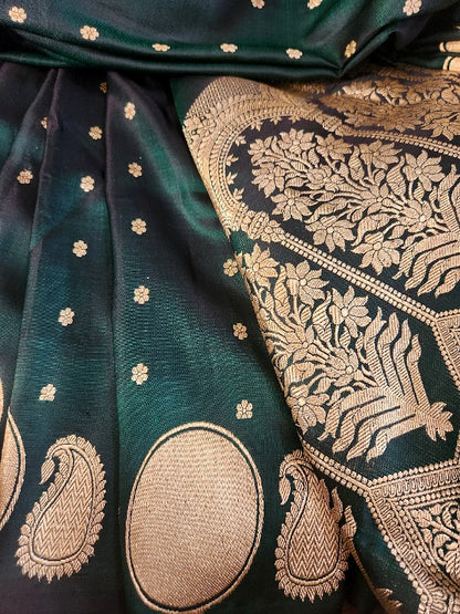 Forest Green Double Katan Banarsi Silk Saree