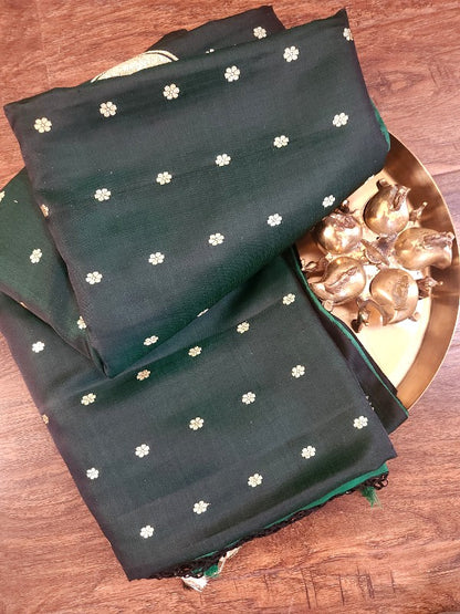 Forest Green Double Katan Banarsi Silk Saree