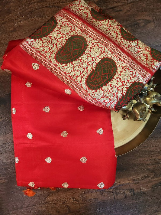 Red Double katan Banarsi Silk Saree