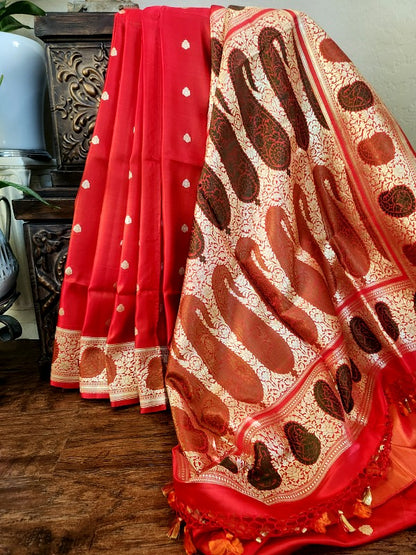 Red Double katan Banarsi Silk Saree