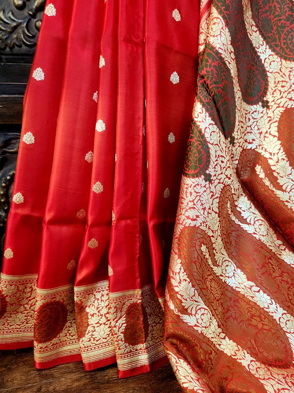 Red Double katan Banarsi Silk Saree