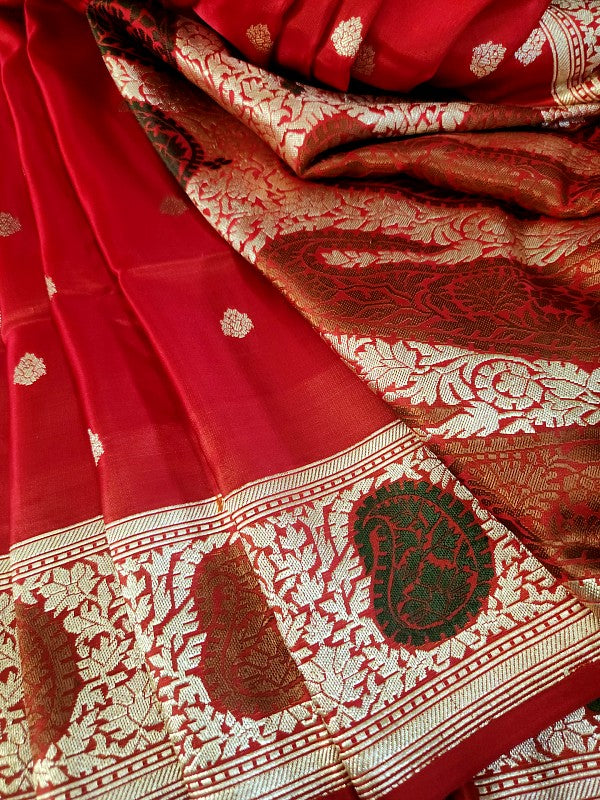 Red Double katan Banarsi Silk Saree