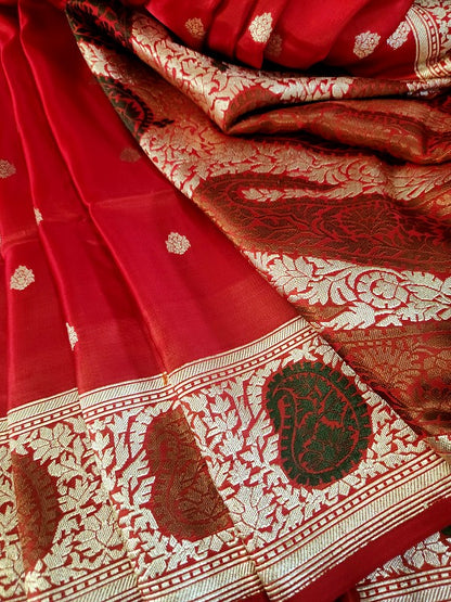 Red Double katan Banarsi Silk Saree