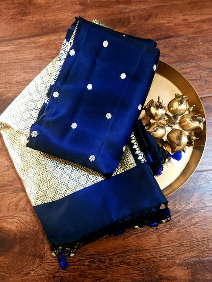 Midnight Blue Double Katan Banarsi Silk Saree