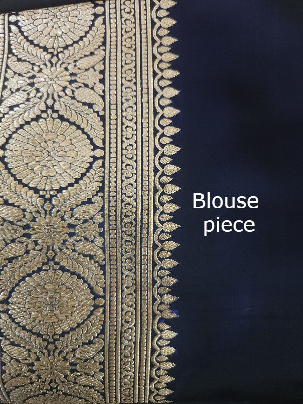 Midnight Blue Double Katan Banarsi Silk Saree