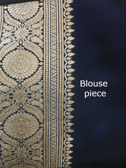 Midnight Blue Double Katan Banarsi Silk Saree
