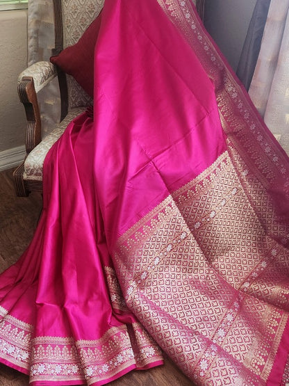 Sweet Pink Double Katan Banarsi Silk Saree