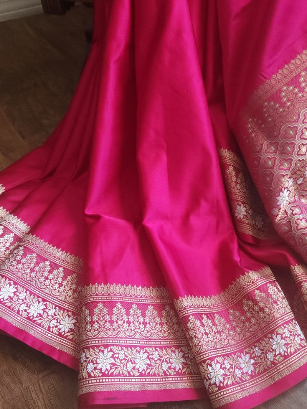 Sweet Pink Double Katan Banarsi Silk Saree