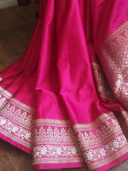 Sweet Pink Double Katan Banarsi Silk Saree
