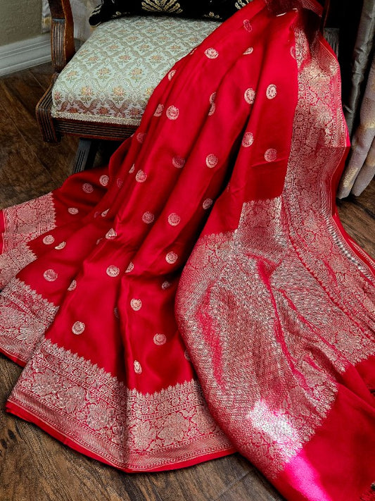 Red Mashroo Silk Banarsi Saree