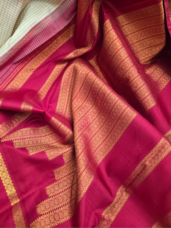 Ivory Red Silk Kanjivaram Saree