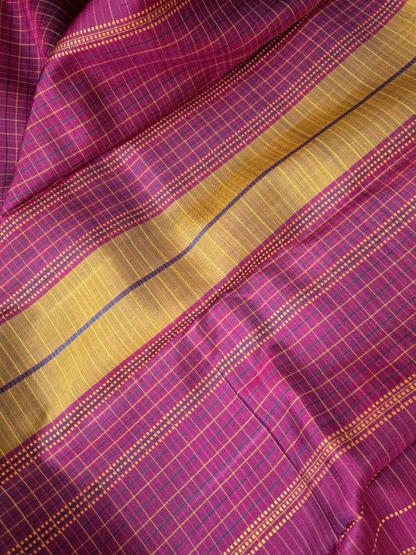 Maroon Check Silk Kanjivaram Saree