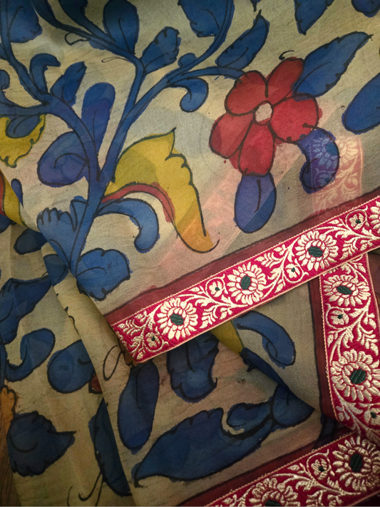 Pure Organza Pen Kalamkari Saree
