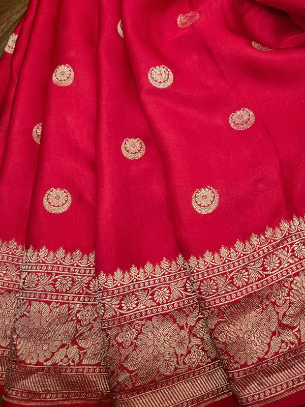 Red Mashroo Silk Banarsi Saree