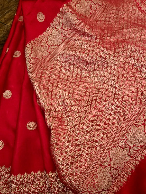 Red Mashroo Silk Banarsi Saree