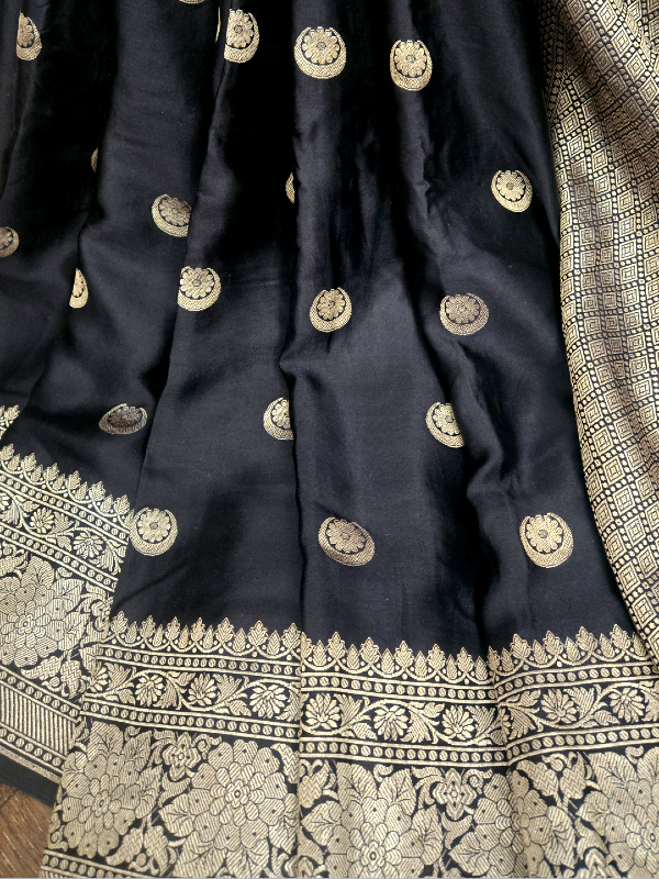 Black Mashroo Silk Banarsi Saree