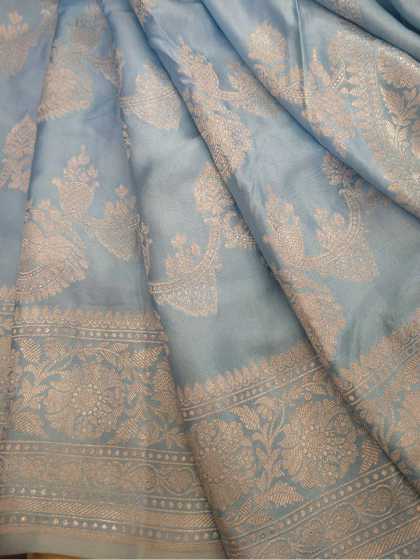 Powder Blue Mashroo Silk Banarsi Saree