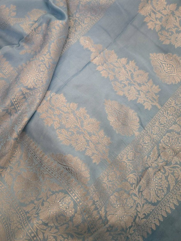 Powder Blue Mashroo Silk Banarsi Saree