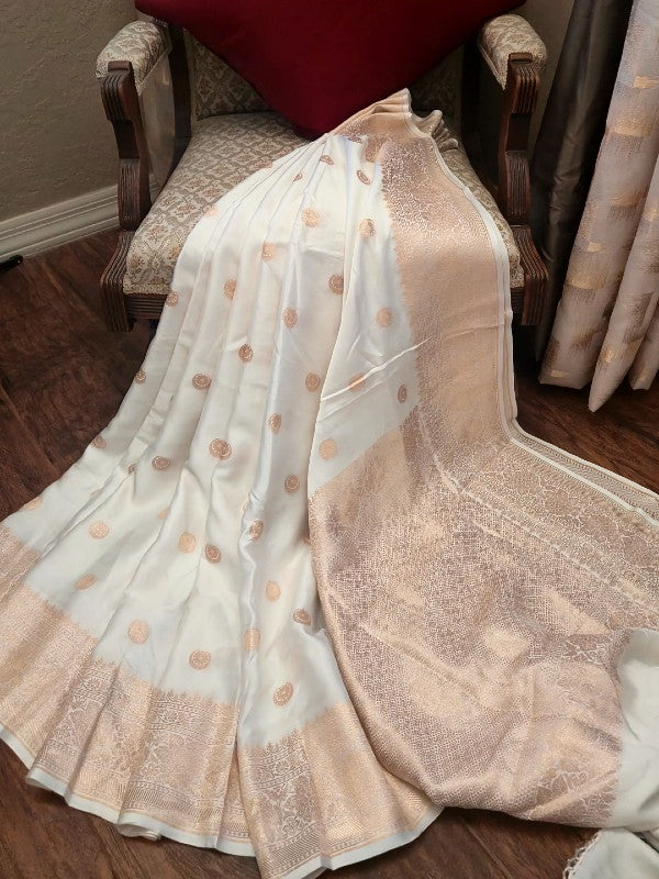 Ivory Mashroo Silk Banarsi Saree