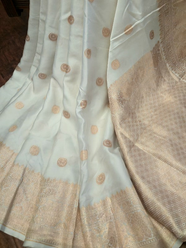 Ivory Mashroo Silk Banarsi Saree