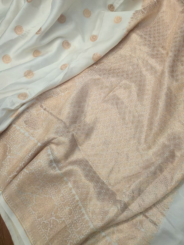 Ivory Mashroo Silk Banarsi Saree