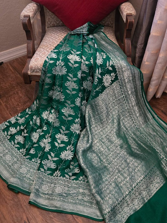 Emerald Mashroo Silk Banarsi Saree