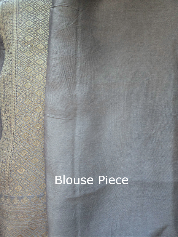 Dove Grey Mashroo Silk Banarsi Saree