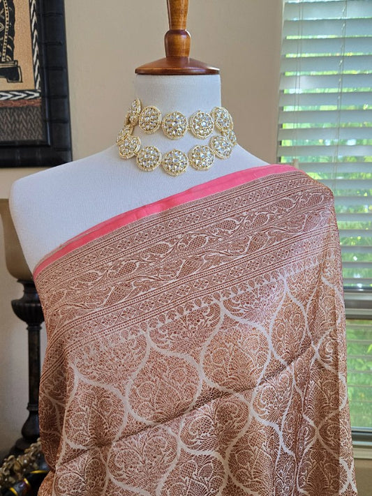 Ivory katan Brocade Banarsi