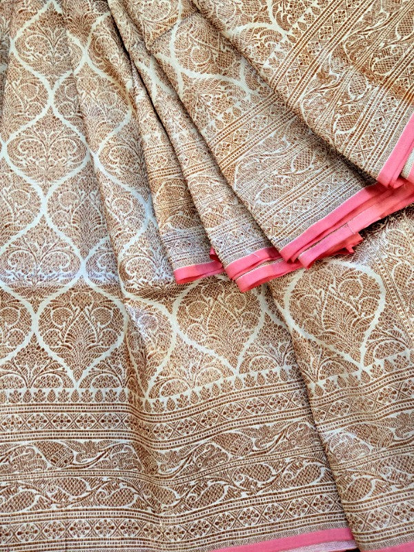 Ivory katan Brocade Banarsi