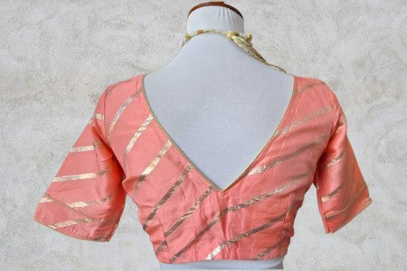 Silk Gold Blouse - Peach Pink