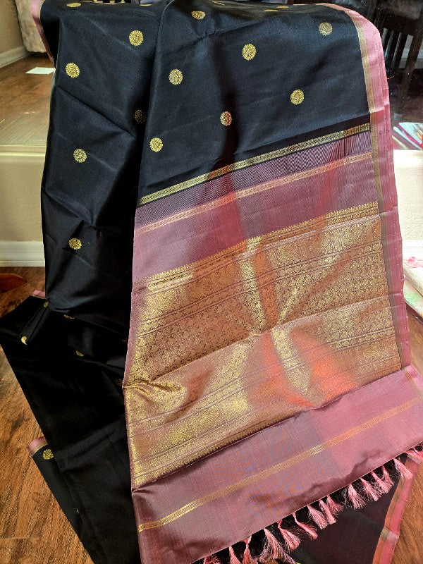 Black Dusky pink Kanjivaram Silk saree