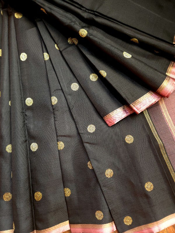 Black Dusky pink Kanjivaram Silk saree
