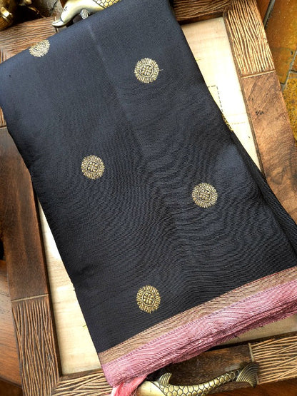 Black Dusky pink Kanjivaram Silk saree