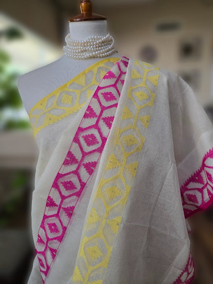 White Cotton Dhakai Jamdani Saree