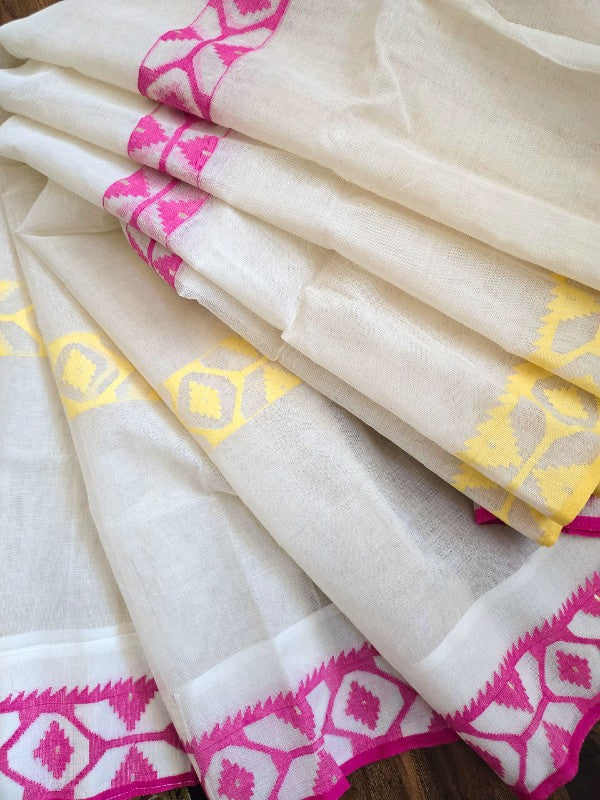 White Cotton Dhakai Jamdani Saree