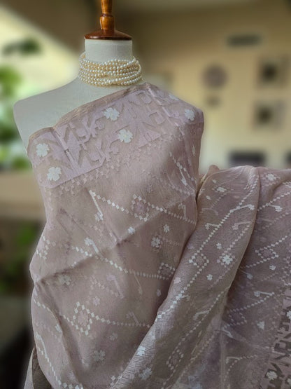 Lavender Grey Half Silk Dhakai Jamdani