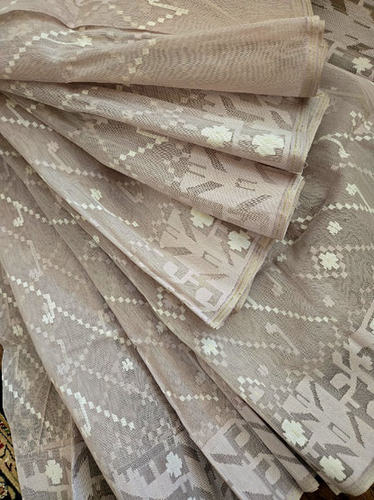 Lavender Grey Half Silk Dhakai Jamdani