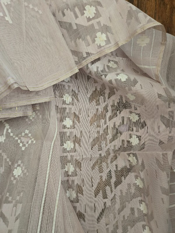 Lavender Grey Half Silk Dhakai Jamdani