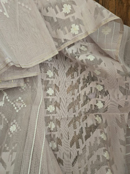 Lavender Grey Half Silk Dhakai Jamdani