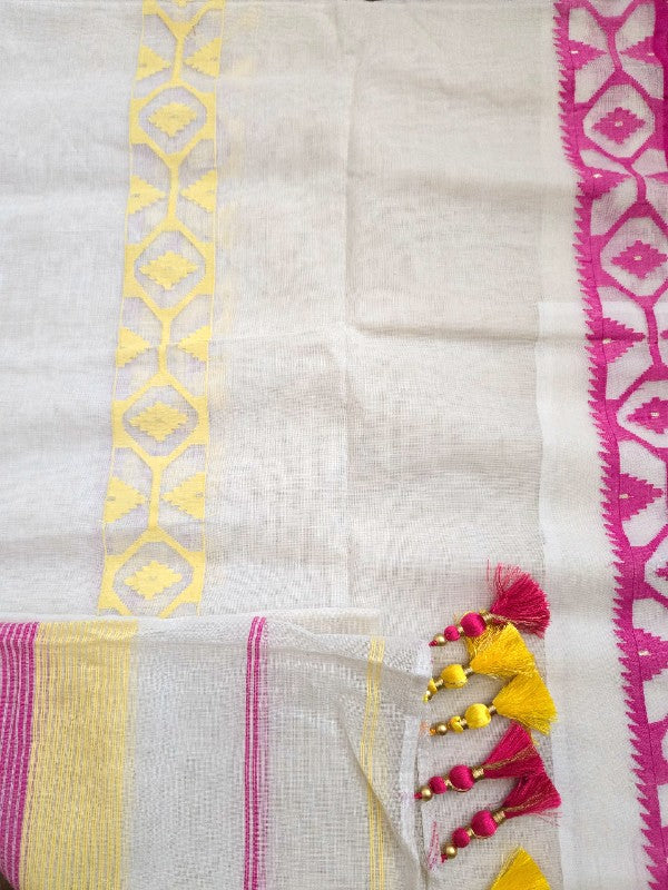 White Cotton Dhakai Jamdani Saree